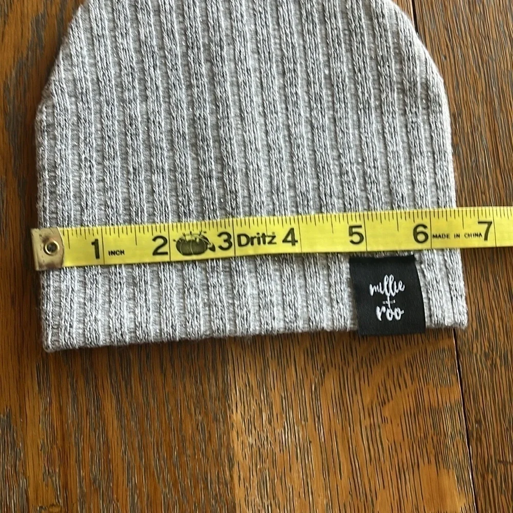 Ruffle and Roo Infant Hat Knit Ribbed Gray with Glitter Metallic Thread
